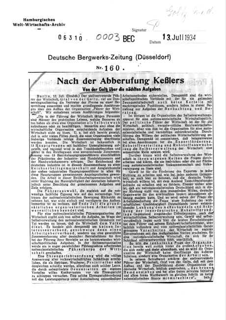 Complete archival sheet: Deutsche Bergwerks-Zeitung (Düsseldorf), 13 July 1934, document 00003