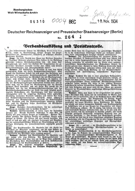 Complete archival sheet: Deutscher Reichsanzeiger und Preußischer Staatsanzeiger (Berlin), 10 November 1934, document 00004